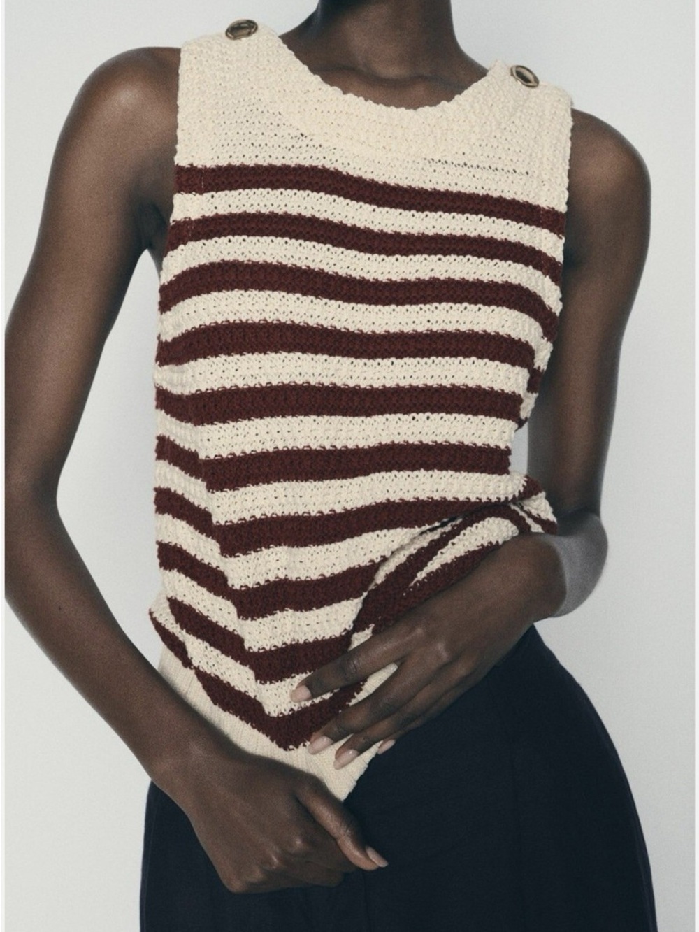 Zara Striped Sleeveless chunky knit Sweater cream/brown/gold NWT size medium